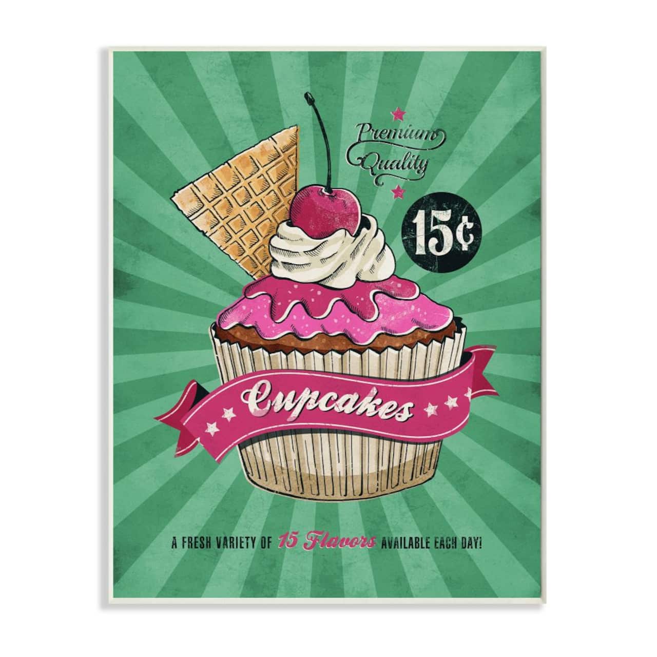 Stupell Industries Cupcakes Vintage Comic Book Wooden Wall Plaque